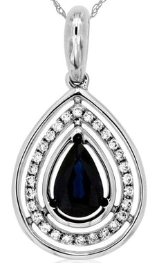 .54CT DIAMOND & AAA SAPPHIRE 14K WHITE GOLD PEAR SHAPE & ROUND TEAR DROP PENDANT