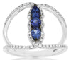 WIDE .71CT DIAMOND & AAA TANZANITE 14KT WHITE GOLD ROUND & PEAR SHAPE FUN RING