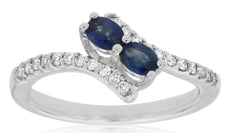 .65CT DIAMOND & AAA SAPPHIRE 14K WHITE GOLD OVAL & ROUND CRISS CROSS LOVE RING