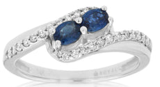 .65CT DIAMOND & AAA SAPPHIRE 14K WHITE GOLD OVAL & ROUND DOUBLE STONE LOVE RING