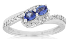 .52CT DIAMOND & AAA TANZANITE 14K WHITE GOLD OVAL & ROUND DOUBLE STONE LOVE RING