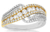 WIDE .97CT DIAMOND 14K 2 TONE GOLD 3D MULTI ROW CRISS CROSS GRADUATING LOVE RING