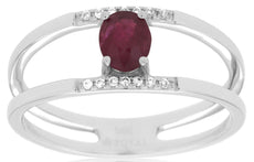 .45CT DIAMOND & AAA RUBY 14KT WHITE GOLD 3D OVAL & ROUND FRIENDSHIP PROMISE RING