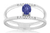 WIDE .40CT DIAMOND & AAA TANZANITE 14KT WHITE GOLD OVAL & ROUND FRIENDSHIP RING