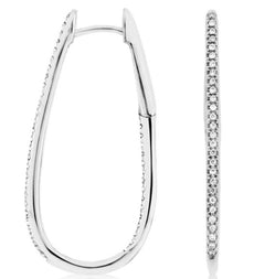 .26CT DIAMOND 14KT WHITE GOLD 3D CLASSIC INSIDE OUT OVAL HOOP HANGING EARRINGS