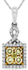ESTATE .75CT WHITE & FANCY YELLOW DIAMOND 14K 2 TONE GOLD CLUSTER SQUARE PENDANT