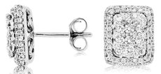 ESTATE .97CT DIAMOND 14KT WHITE GOLD 3D CLASSIC CLUSTER SQUARE STUD EARRINGS