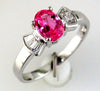 1.1CT DIAMOND & AAA PINK SAPPHIRE 14K WHITE GOLD OVAL & BAGUETTE ENGAGEMENT RING