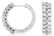1.43CT DIAMOND 14KT WHITE GOLD 3D CLASSIC 2 ROW HUGGIE HOOP HANGING EARRINGS
