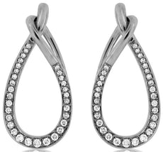 ESTATE .32CT DIAMOND 14KT WHITE GOLD 3D TEAR DROP LOVE KNOT HANGING EARRINGS