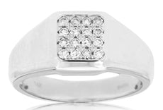.33CT DIAMOND 14K WHITE GOLD ROUND ETOILE SQUARE MATTE & SHINY CLASSIC MENS RING