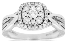0.57CT DIAMOND 14KT WHITE GOLD 3D CLASSIC ROUND CLUSTER SQUARE ANNIVERSARY RING