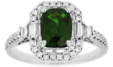 1.7CT DIAMOND & AAA GREEN GARNET 14KT WHITE GOLD CUSHION OCTAGON ENGAGEMENT RING