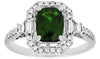 1.7CT DIAMOND & AAA GREEN GARNET 14KT WHITE GOLD CUSHION OCTAGON ENGAGEMENT RING