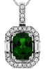 ESTATE 1.57CT DIAMOND & AAA GREEN GARNET 14KT WHITE GOLD CUSHION OCTAGON PENDANT