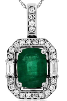 1.87CT DIAMOND & AAA EMERALD 14KT WHITE GOLD 3D CUSHION OCTAGON HANGING PENDANT