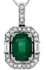 1.87CT DIAMOND & AAA EMERALD 14KT WHITE GOLD 3D CUSHION OCTAGON HANGING PENDANT