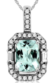 1.67CT DIAMOND & AAA AQUAMARINE 14KT WHITE GOLD CUSHION OCTAGON FLOATING PENDANT
