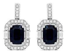 2.56CT DIAMOND & AAA SAPPHIRE 14KT WHITE GOLD CUSHION OCTAGON HANGING EARRINGS