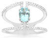 ESTATE WIDE 1.03CT DIAMOND & AAA AQUAMARINE 14K WHITE GOLD OVAL & ROUND FUN RING