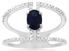 1.35CT DIAMOND & AAA SAPPHIRE 14KT WHITE GOLD 3D CLASSIC OVAL & ROUND FUN RING