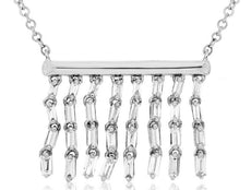 .37CT DIAMOND 14KT WHITE GOLD 3D BAGUETTE MULTI ROW CHANDELIER FUN BAR NECKLACE