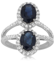 3.61CT DIAMOND & AAA SAPPHIRE 14KT WHITE GOLD OVAL & ROUND DOUBLE HALO FUN RING
