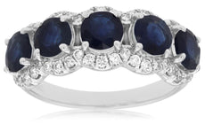 3.20CT DIAMOND & AAA SAPPHIRE 14K WHITE GOLD ROUND 5 STONE HALO ANNIVERSARY RING