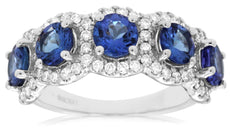 2.9CT DIAMOND & AAA TANZANITE 14K WHITE GOLD ROUND 5 STONE HALO ANNIVERSARY RING
