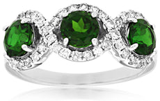 2.1CT DIAMOND & AAA GREEN GARNET 14K WHITE GOLD ROUND INFINITY 3 STONE LOVE RING