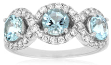 1.80CT DIAMOND & AAA AQUAMARINE 14KT WHITE GOLD ROUND INFINITY 3 STONE LOVE RING