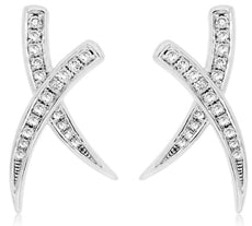 ESTATE .30CT DIAMOND 14KT WHITE GOLD 3D CLASSIC CRISS CROSS X LOVE STUD EARRINGS
