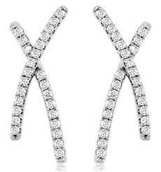 0.50CT DIAMOND 14KT WHITE GOLD 3D CLASSIC ROUND X LOVE HANGING EARRINGS