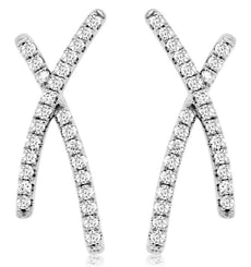0.50CT DIAMOND 14KT WHITE GOLD 3D CLASSIC ROUND X LOVE HANGING EARRINGS