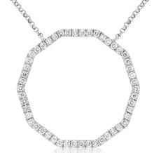 0.85CT DIAMOND 14KT WHITE GOLD 3D CLASSIC CIRCLE OF LIFE DECAGON LOVE NECKLACE