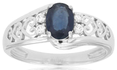 1.10CT DIAMOND & AAA SAPPHIRE 14KT WHITE GOLD OVAL & ROUND MULTI HEART LOVE RING