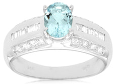 1.08CT DIAMOND & AAA AQUAMARINE 14KT WHITE GOLD 3D CLASSIC OVAL ENGAGEMENT RING