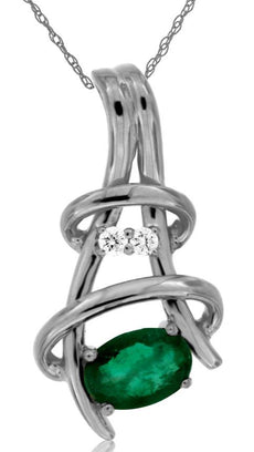 .47CT DIAMOND & AAA EMERALD 14KT WHITE GOLD 3D OVAL & ROUND FUN FLOATING PENDANT