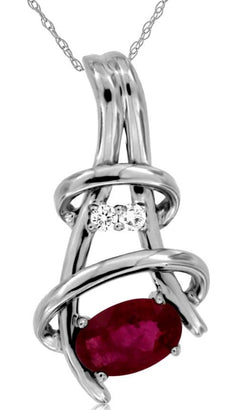 0.59CT DIAMOND & RUBY 14KT WHITE GOLD 3D OVAL & ROUND FUN FLOATING PENDANT