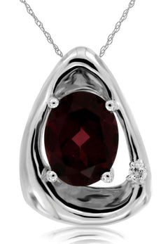 2.27CT DIAMOND & AAA RHODOLITE 14K WHITE GOLD 3D OVAL & ROUND TRIANGULAR PENDANT
