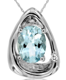 1.47CT DIAMOND & AAA AQUAMARINE 14KT WHITE GOLD OVAL TRIANGULAR FLOATING PENDANT