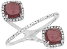 2.95CT DIAMOND & AAA CABOCHON RHODOLITE 14KT WHITE GOLD 3D CRISS CROSS FUN RING