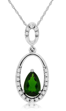 .55CT DIAMOND & AAA GREEN GARNET 14KT WHITE GOLD PEAR SHAPE DOUBLE OVAL PENDANT