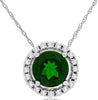 .63CT DIAMOND & AAA GREEN GARNET 14KT WHITE GOLD 3D ROUND HALO FLOATING PENDANT