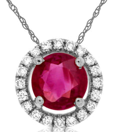 0.55CT DIAMOND & AAA RUBY 14KT WHITE GOLD 3D CLASSIC ROUND HALO FLOATING PENDANT