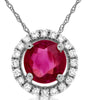 0.55CT DIAMOND & AAA RUBY 14KT WHITE GOLD 3D CLASSIC ROUND HALO FLOATING PENDANT