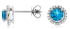 1.31CT DIAMOND & AAA BLUE TOPAZ 14KT WHITE GOLD ROUND HALO CLASSIC STUD EARRINGS