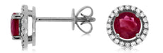 1.09CT DIAMOND & AAA RUBY 14KT WHITE GOLD 3D ROUND CLASSIC HALO STUD EARRINGS