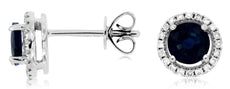 1.25CT DIAMOND & AAA SAPPHIRE 14K WHITE GOLD 3D ROUND CLASSIC HALO STUD EARRINGS