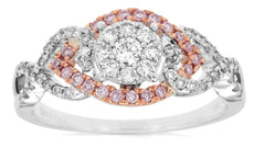 .49CT WHITE & PINK DIAMOND 14KT WHITE & ROSE GOLD 3D CLUSTER LOVE KNOT LOVE RING